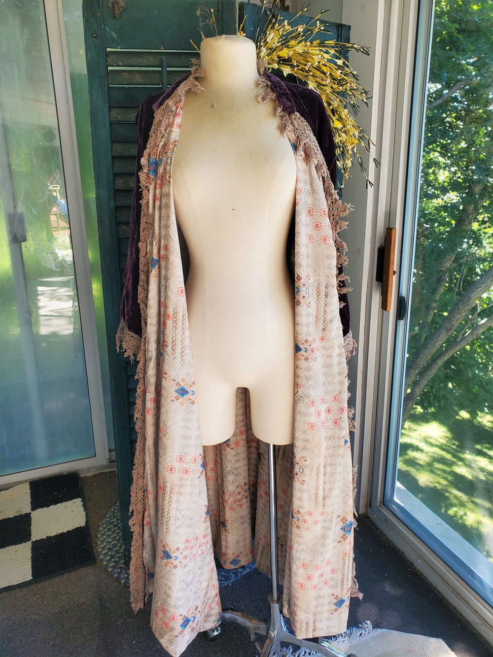 Embroidered Velvet Long Robe in Plum - Picture 3 of 3
